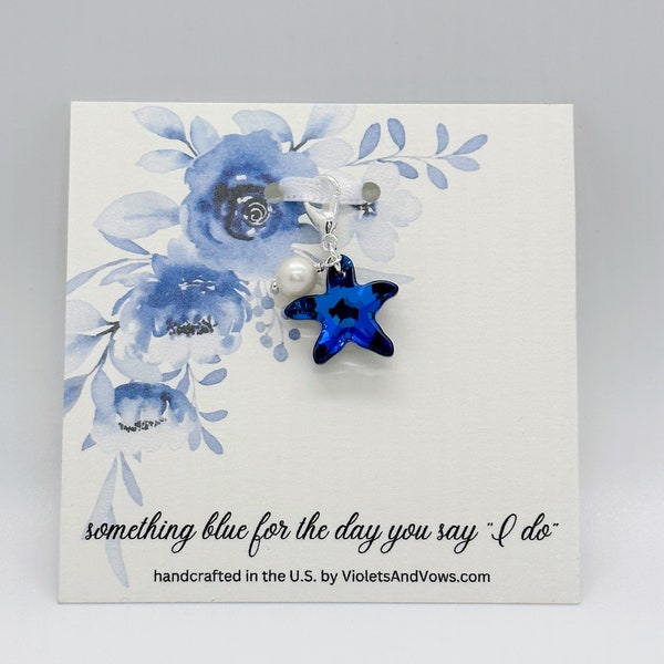 Something Blue for Bride-Something Blue Charm-Blue Starfish and Pearl-Beach Wedding-Wedding Gown Charm-Bouquet Charm-Gift for Bride-SBCSF