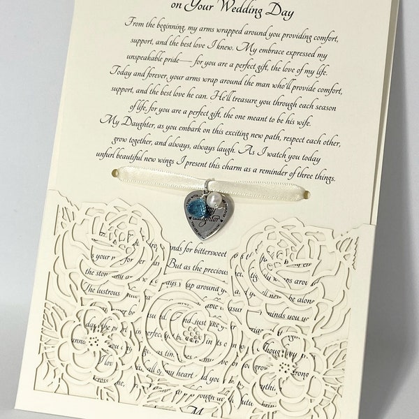 Personalized Something Blue Gift for Daughter on Wedding Day, Bride Keepsake from Mother, Custom Bridal Shower Gift, Off-White Envelope