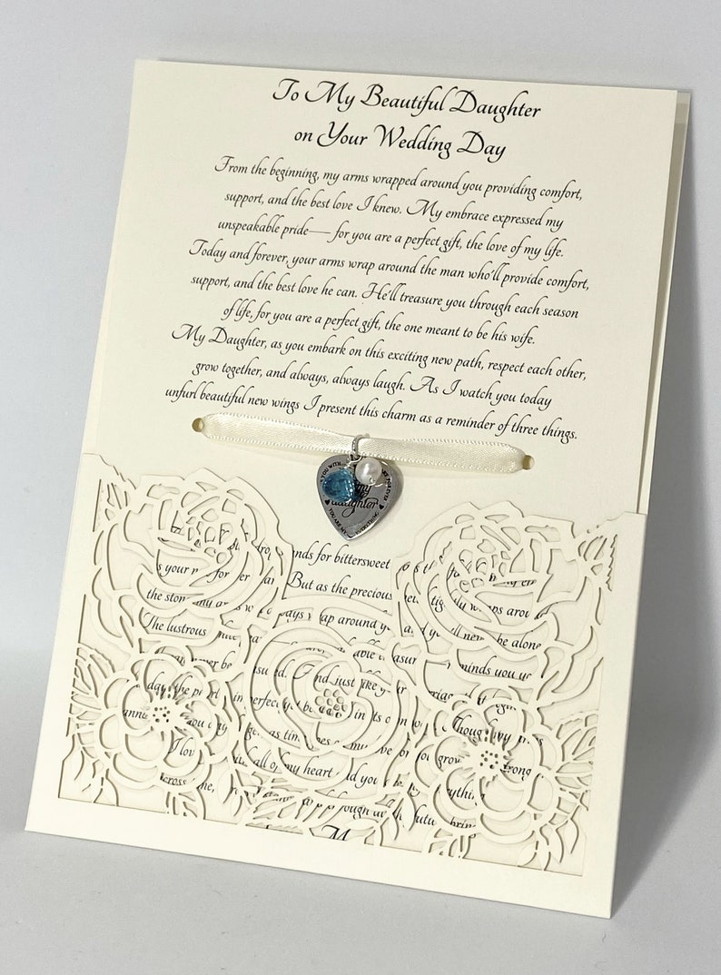 Personalized Something Blue Gift for Daughter on Wedding Day, Bride Keepsake from Mother, Custom Bridal Shower Gift, Off-White Envelope image 1