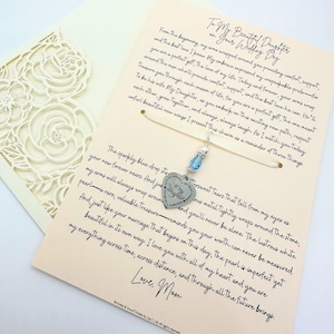 Algo azul para la novia de parte de mamá, regalo para la novia de parte de mamá, tarjeta y dije para hija, algo azul, regalo para hija el día de la boda BC2