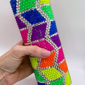 Ready to Ship-Rainbow Zig Zag Tumbler-Rhinestone Rainbow-Neon Rainbow-Neon Colors-Pride Cup-Pride Tumbler-Bling Tumbler-Rhinestone Tumbler