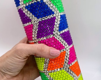 Ready to Ship-Rainbow Zig Zag Tumbler-Rhinestone Rainbow-Neon Rainbow-Neon Colors-Pride Cup-Pride Tumbler-Bling Tumbler-Rhinestone Tumbler