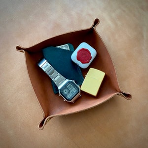 Catch-All Tray | Leather Valet Tray, catch all organizer, key organizer, leather watch tray,DD Dice Tray, Wallet Tray, jewelry tray, Cognac