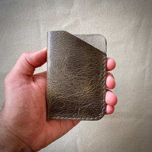 Carteira de couro feita à mão com couro italiano de flor integral curtido vegetalmente | Carteira de couro minimalista | Preto