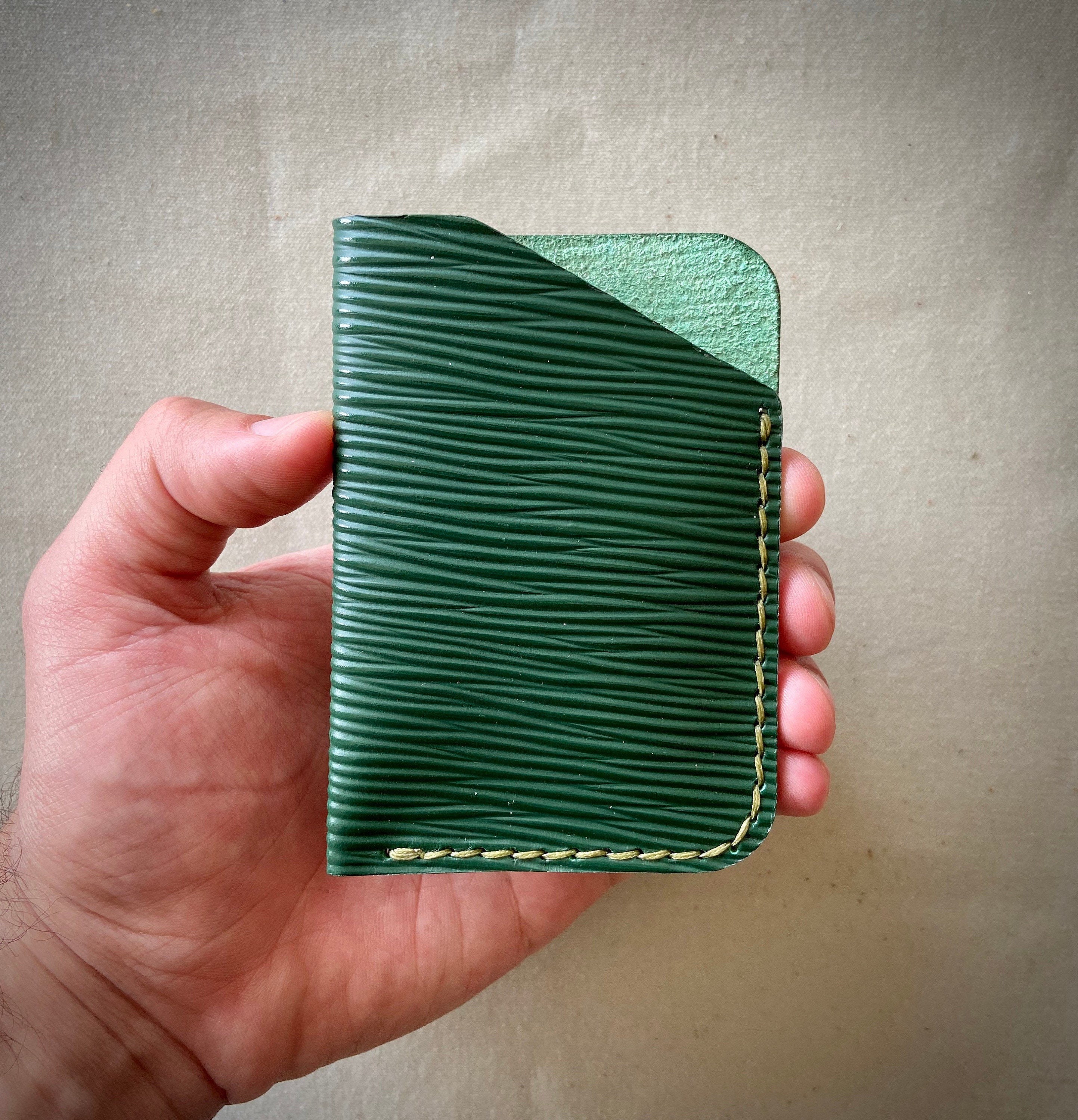 Premium Epi leather Credit Card Holder, Dark Green leather card wallet WL139