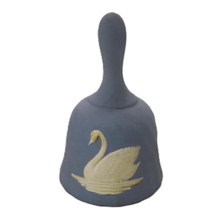 Wedgwood Blue Jasperware Hand Bell, Swimming Swan/Snowflake, Vintage Home Decor