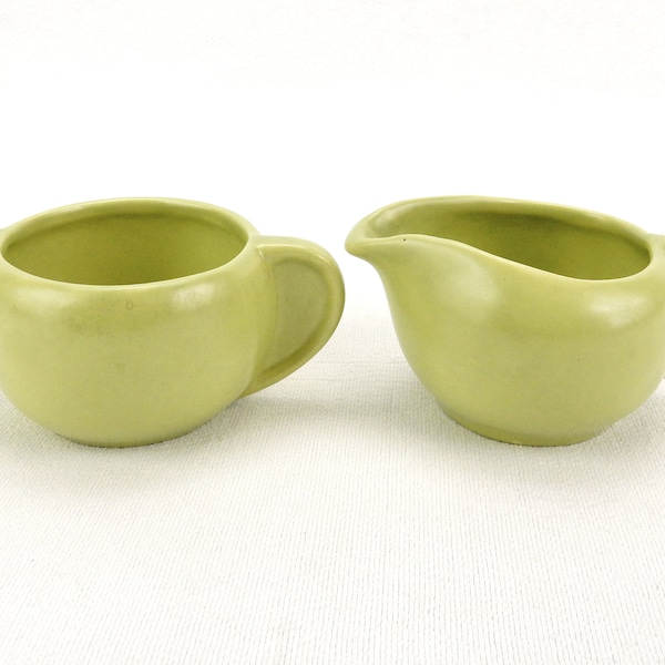 Vintage Porcelain Sugar Bowl & Creamer Set, Pale Apple Green, Unmarked