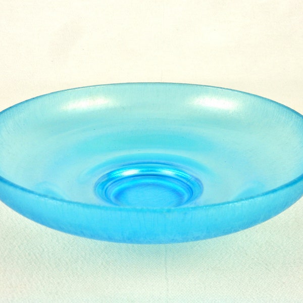 Stretch Glas 20 cm flache Schale, matt Aqua Blau, Vintage Candy Dish, Potpourri