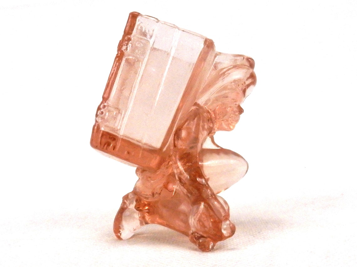 Pink Depression Glass Toothpick Holder Boy Kneeling With Pack Etsy