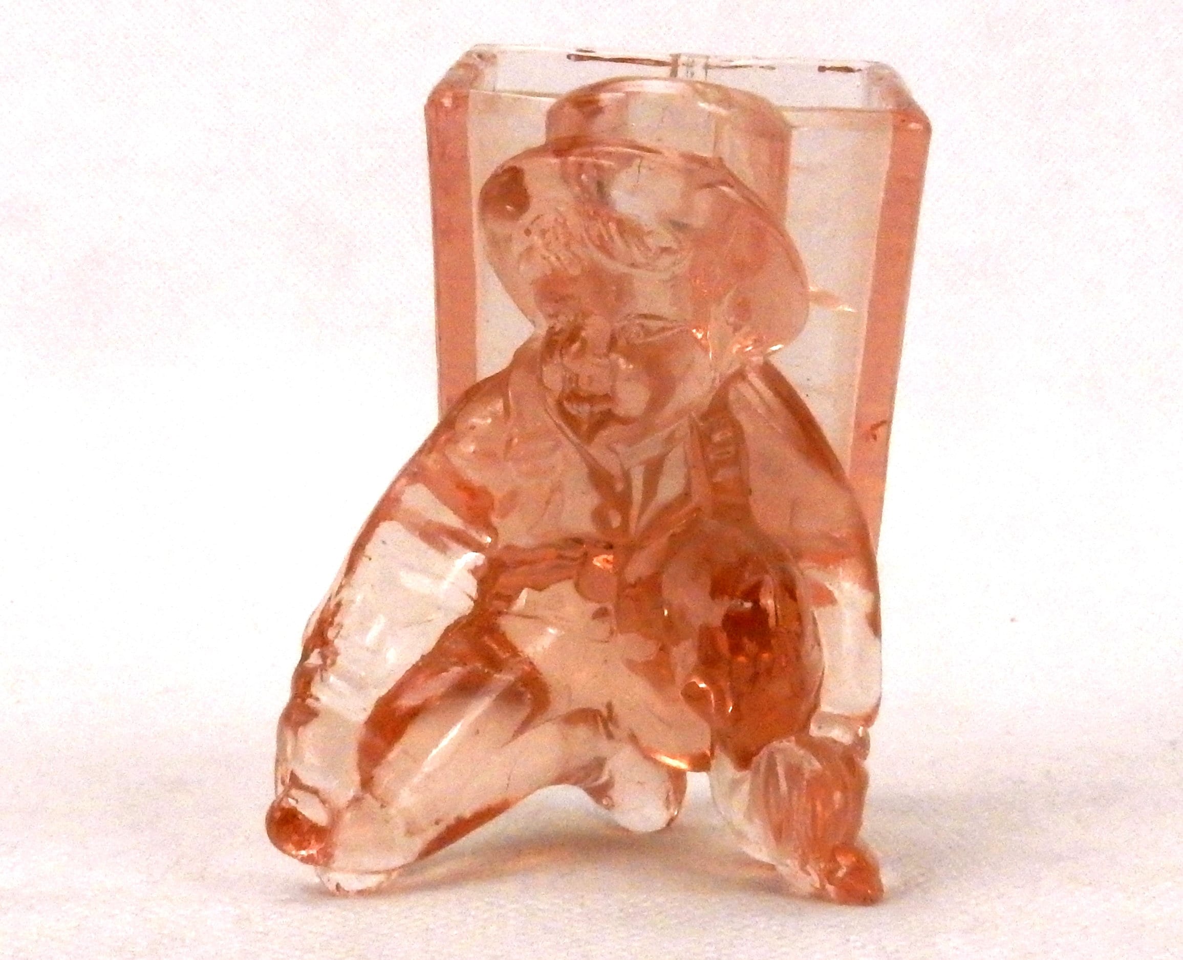 Pink Depression Glass Toothpick Holder Boy Kneeling With Pack Etsy