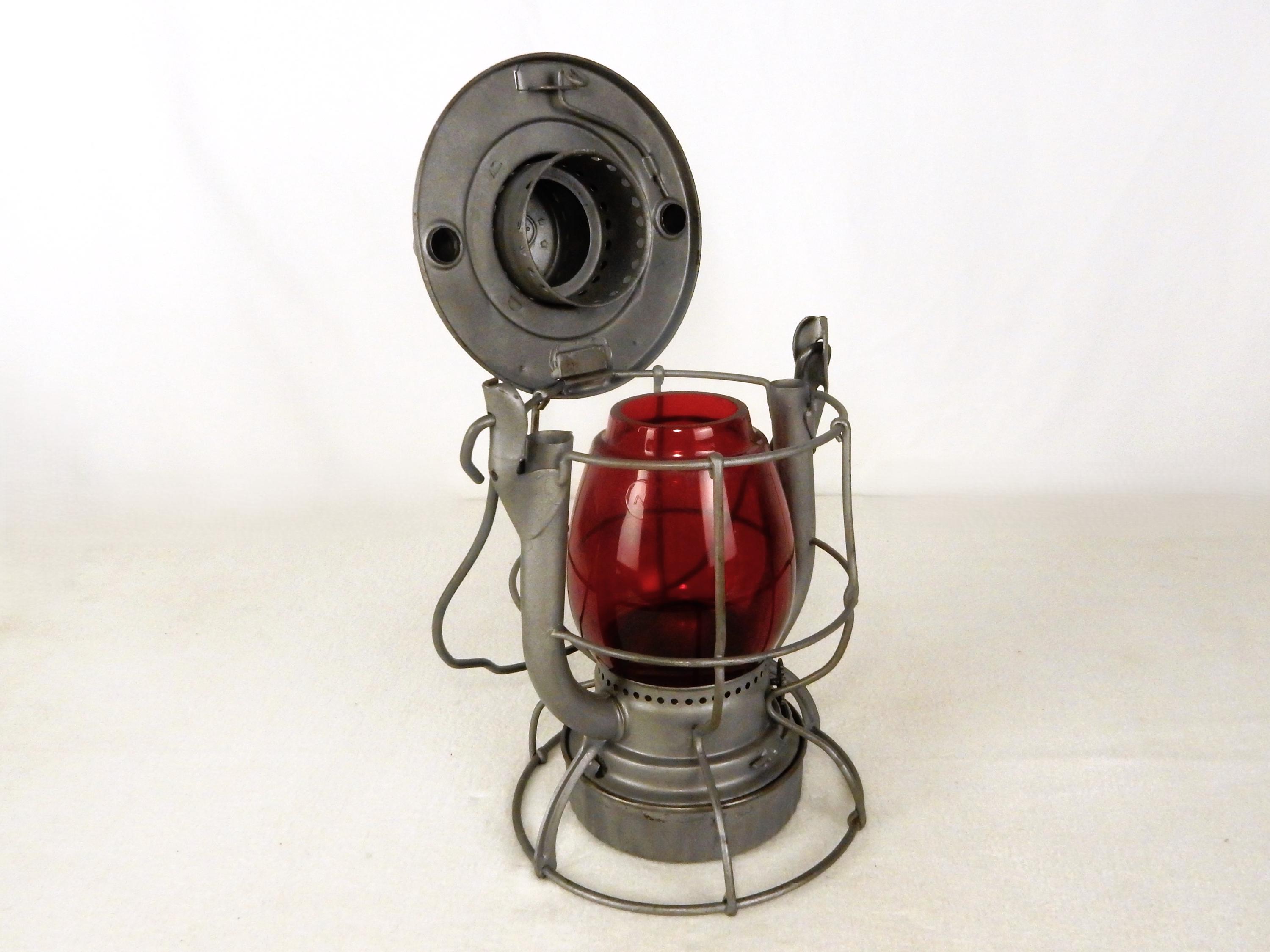 Dietz Vesta 1920s New York Railroad Oil Lantern, Red Globe
