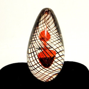 Swirl Glass Egg Paperweight, Abstract Red Flower & Ring, Vintage Murano Style