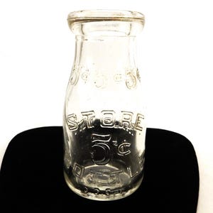 Vintage Glass 5 cent Store Bottle, 1/2 Pint Liquid, Clear Embossed Lettering, No Cap