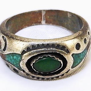 Navajo Sterling Ring, Turquoise & Coral Band, Size 5.75, Circle J.W., #JWL-385