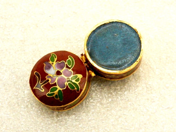 Round Miniature Snuff/Pill Box, Cloisonne Floral … - image 8
