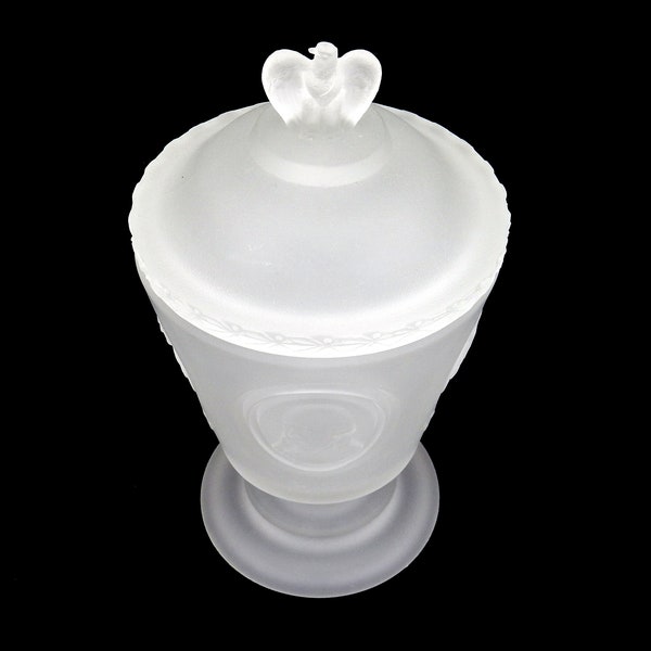 Fenton Frosted Glass Covered Candy Dish, National Garden Clubs Bicentennial Eagle Finial