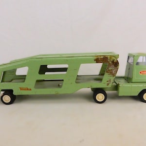 Tonka Pressed Metal Car Hauler, Lime Green, Vintage 1960s Tractor