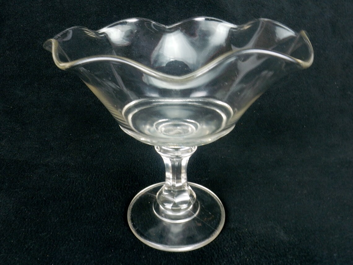 Vintage Glass Pedestal Fruit Bowl Hexagon Pillar Stem 8 Etsy