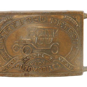 Vintage Brass Belt Buckle, Henry Ford, Embossed Model-T &quot;Record Year&quot;, JWL-754