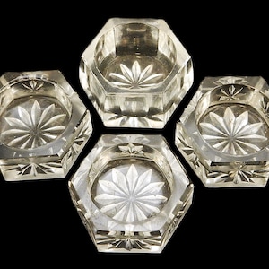 Lot of 4 Assorted Glass Salt Cellars, Hexagon w/Starburst, Vintage, SLT-35