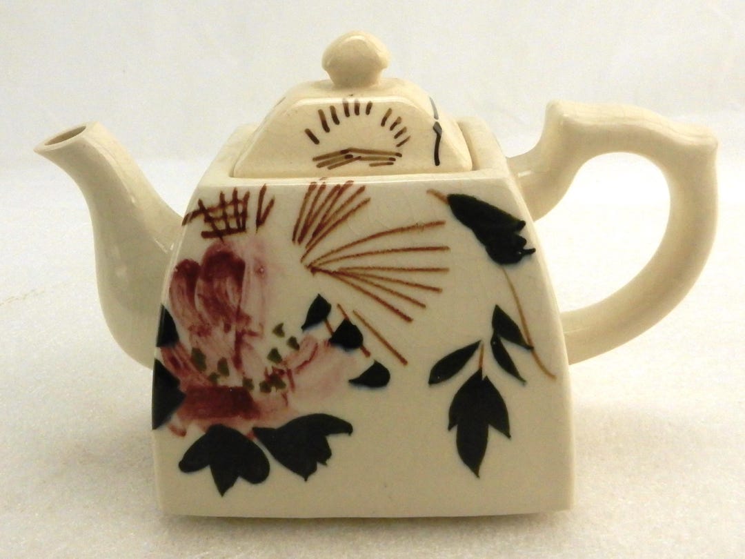 Vintage/antique Japanese Ceramic Teapot, Rectangle, Oriental Floral ...
