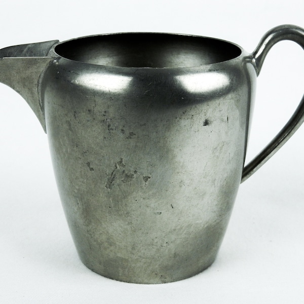 Vintage Pewter Cream Pitcher, Half-Heart Handle, Crescent Pewter 1634, #PWT008