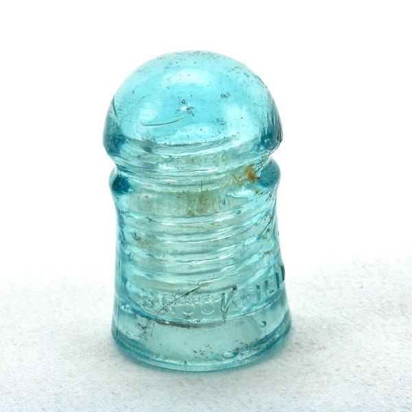 Vintage Electrical Pony Pin Insulator, Aqua Glass, Brookfield New York, #INSGN02