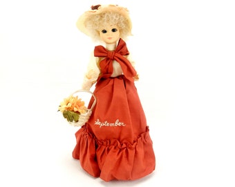 Musical Porcelain Doll, Brinn's, Miss September, 1990, Plays "September Song"