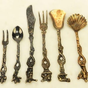 Set of 6 Silver Plated Utensils, Appetizers, Jellies,  Hors D'oeuvres, Vintage