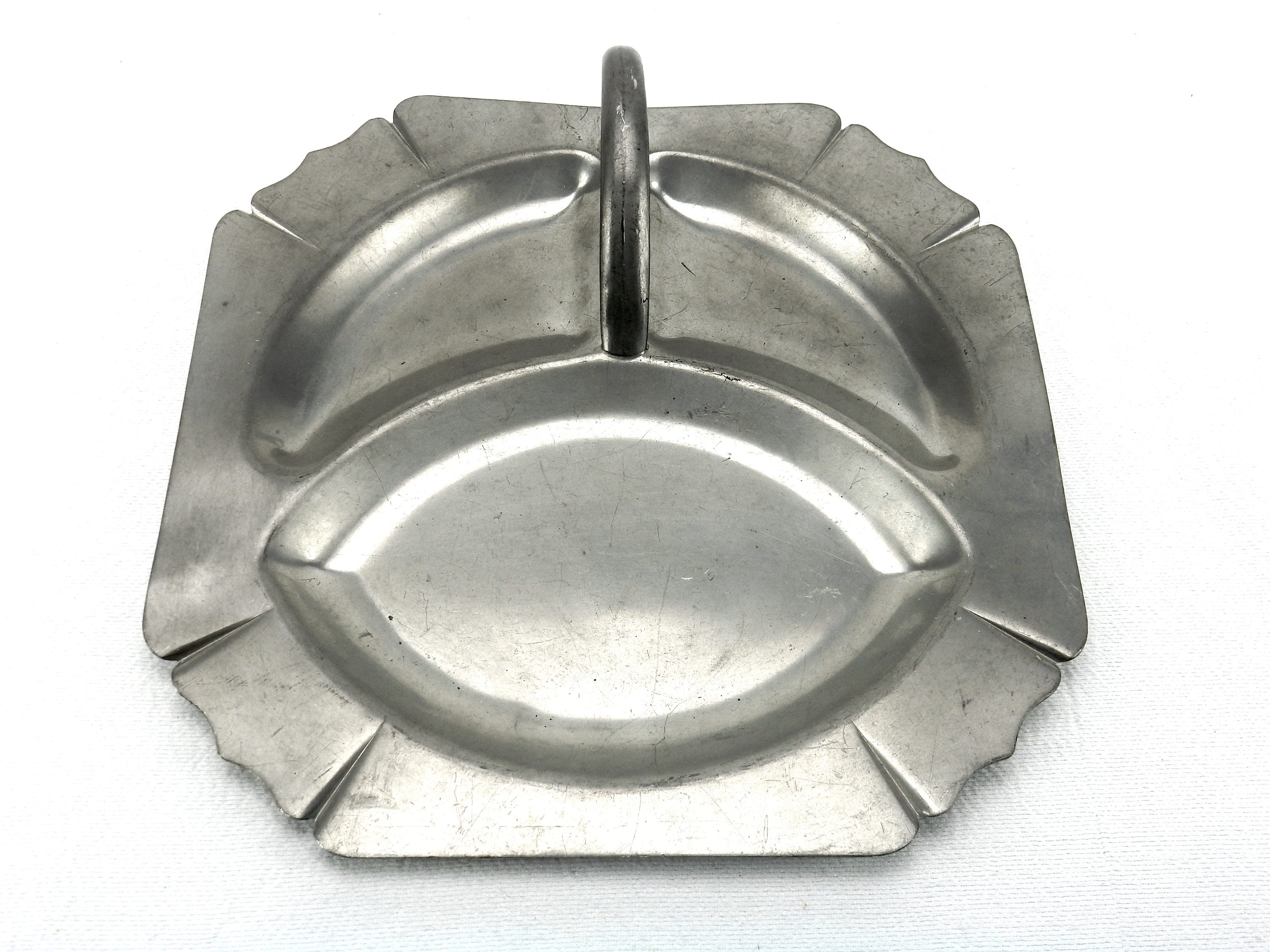 Vintage Pewter Serving Tray With Carry Handle Three Etsy