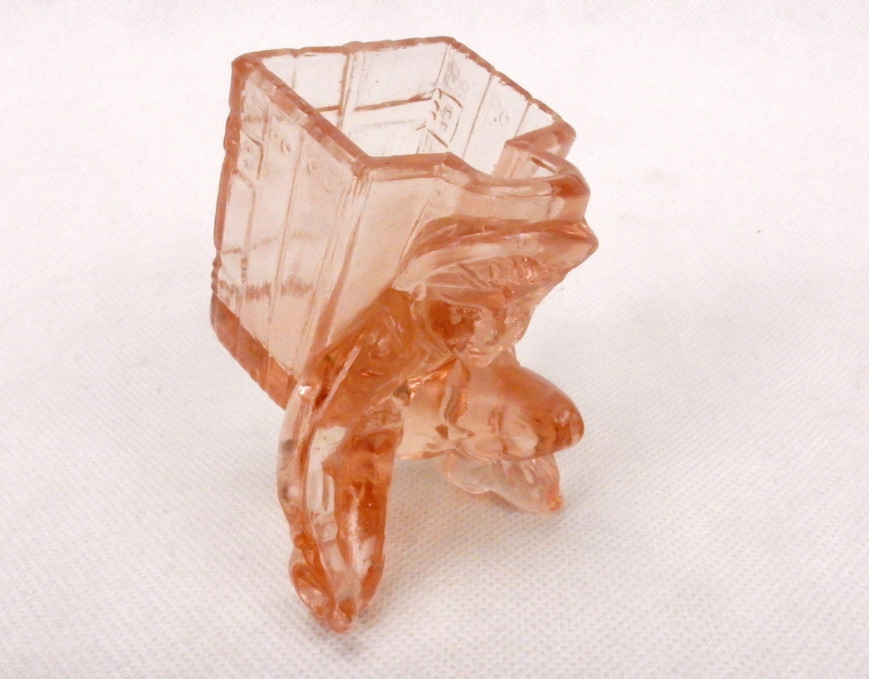Pink Depression Glass Toothpick Holder Boy Kneeling With Pack Etsy
