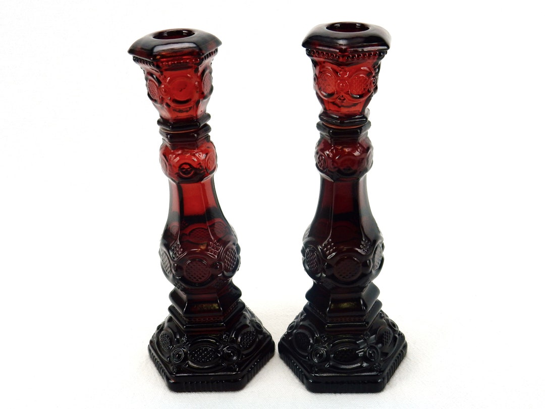 Pair of Ruby Glass Candlesticks Vintage 1876 Avon Cape Cod Etsy