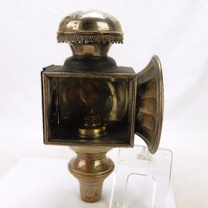 Antique Victorian Carriage Coach Lamp, Brass & Glass, Post Mount, Good Condition