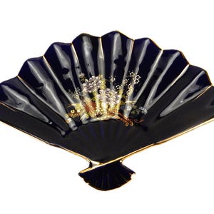 Kobaltblauer Japanischer Fächer, Goldrand, Schmuckschale aus Porzellan, Servierwagen mit Blumen
