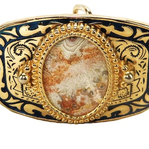 Gold Tone Ladies&#39; Western Belt Buckle, Agate Cabochon, Leaf Scrolls, JWL-745