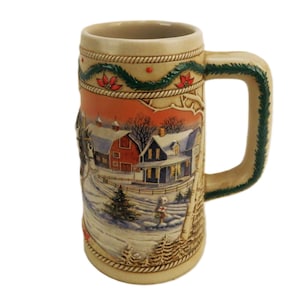 1996 Budweiser Keramik Urlaub Bierkrug, &quot;&quot;Amerikanische Gehöft&quot;&quot;, Ceramarte von Brasilien.&quot;