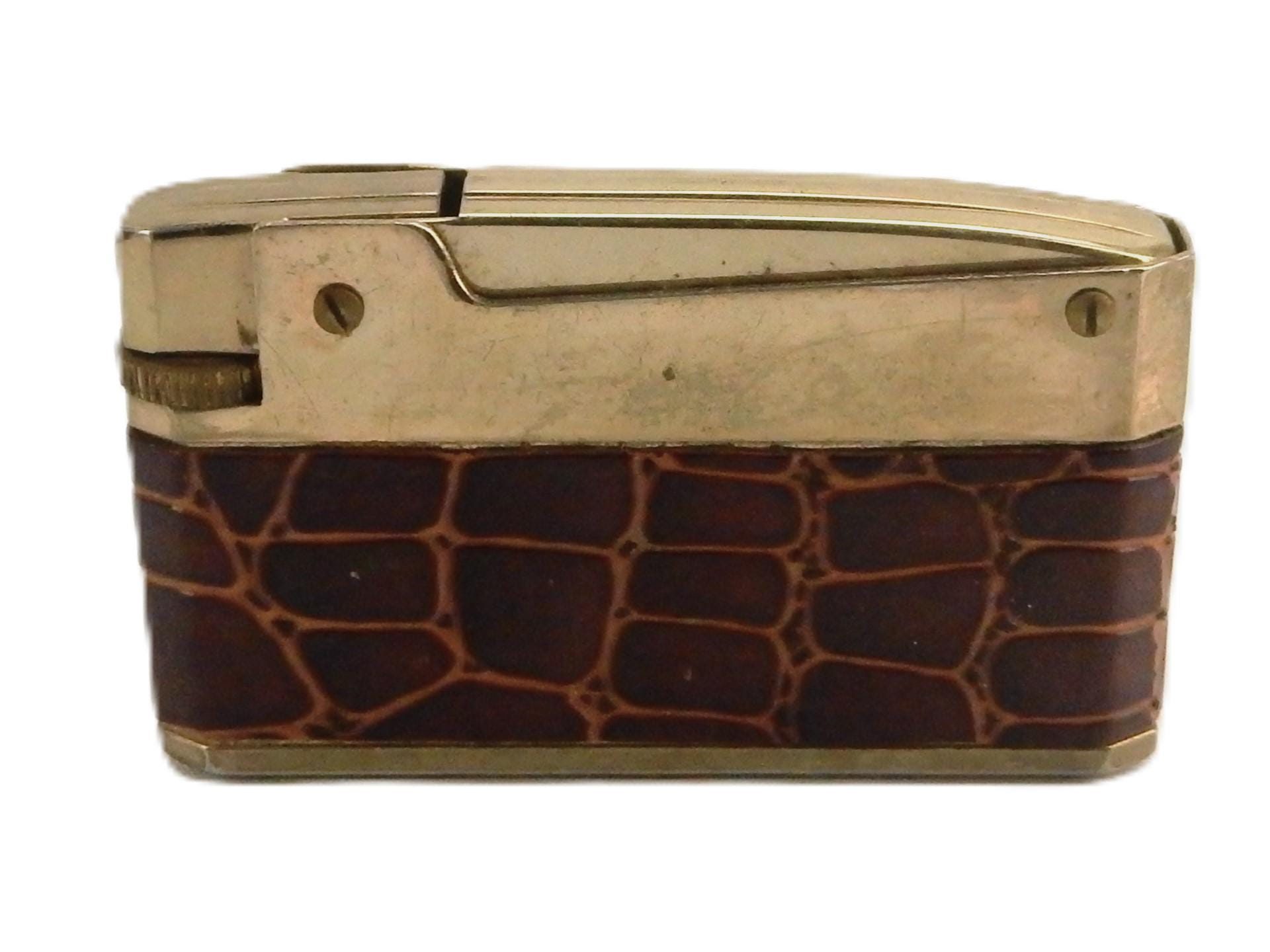 Modern X Gas 600 Automatic Lighter, Faux Gator, Gold Tone, Made in