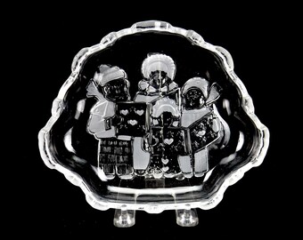 Mikasa Clear Glass Candy Dish, "Celebrations", Holiday Carolers, Hearts & Clouds