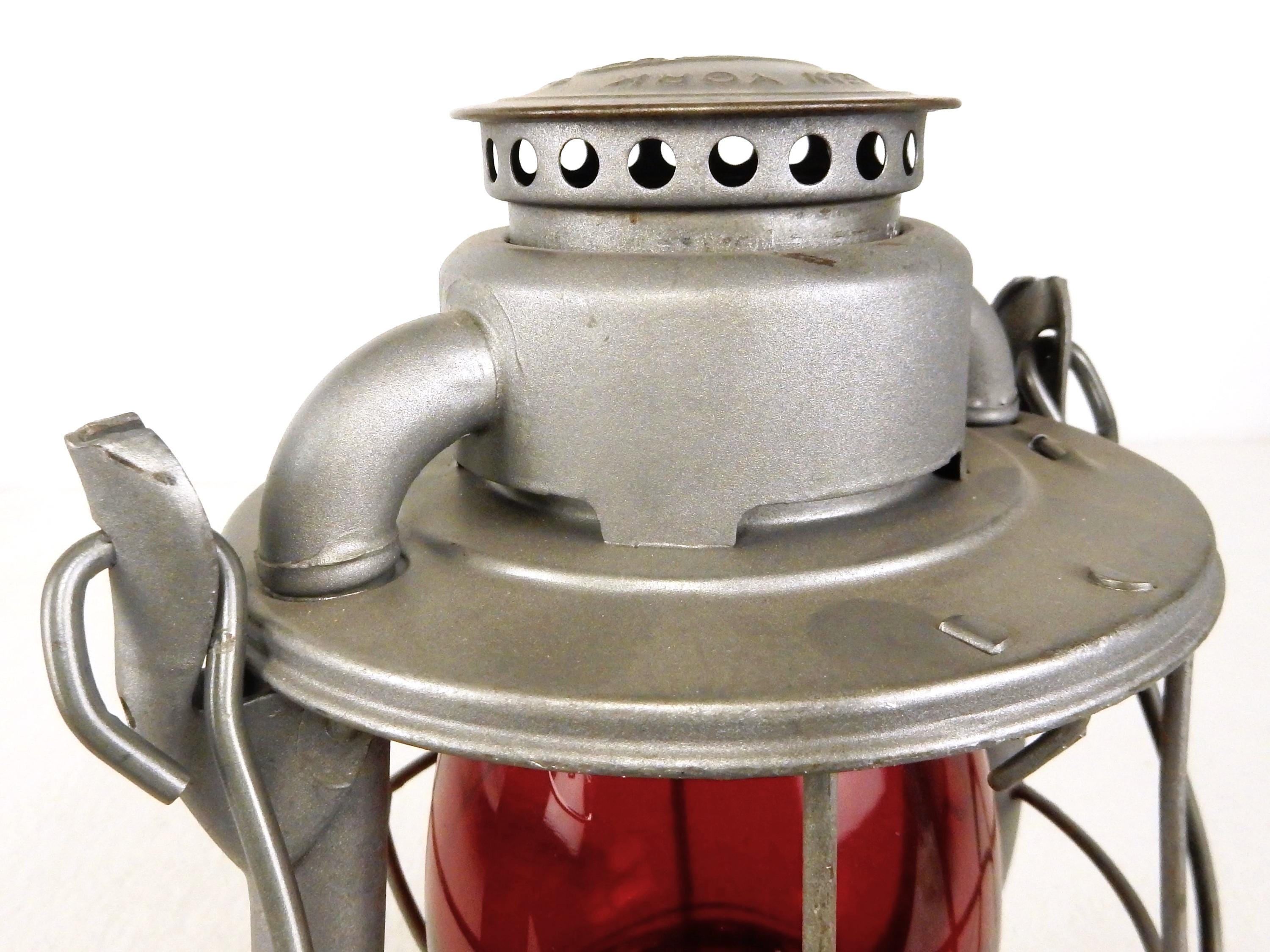 Dietz Vesta 1920s New York Railroad Oil Lantern, Red Globe