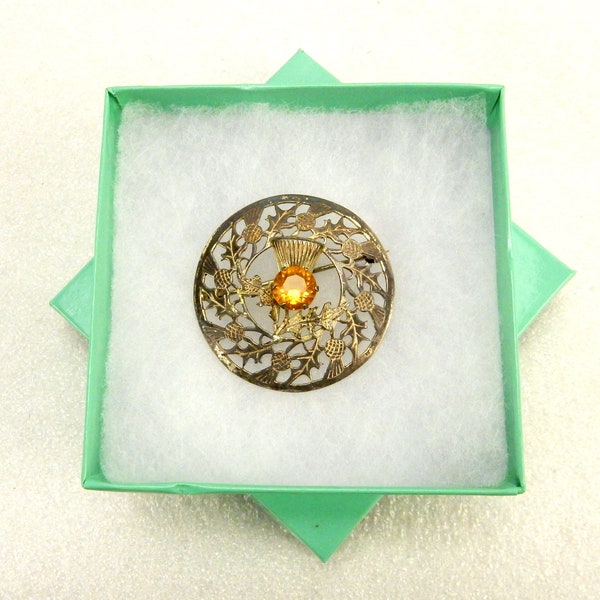 Ward Brothers Sweater Pin, Sterling Silver, Citrine Scottish Thistle, JWL-188