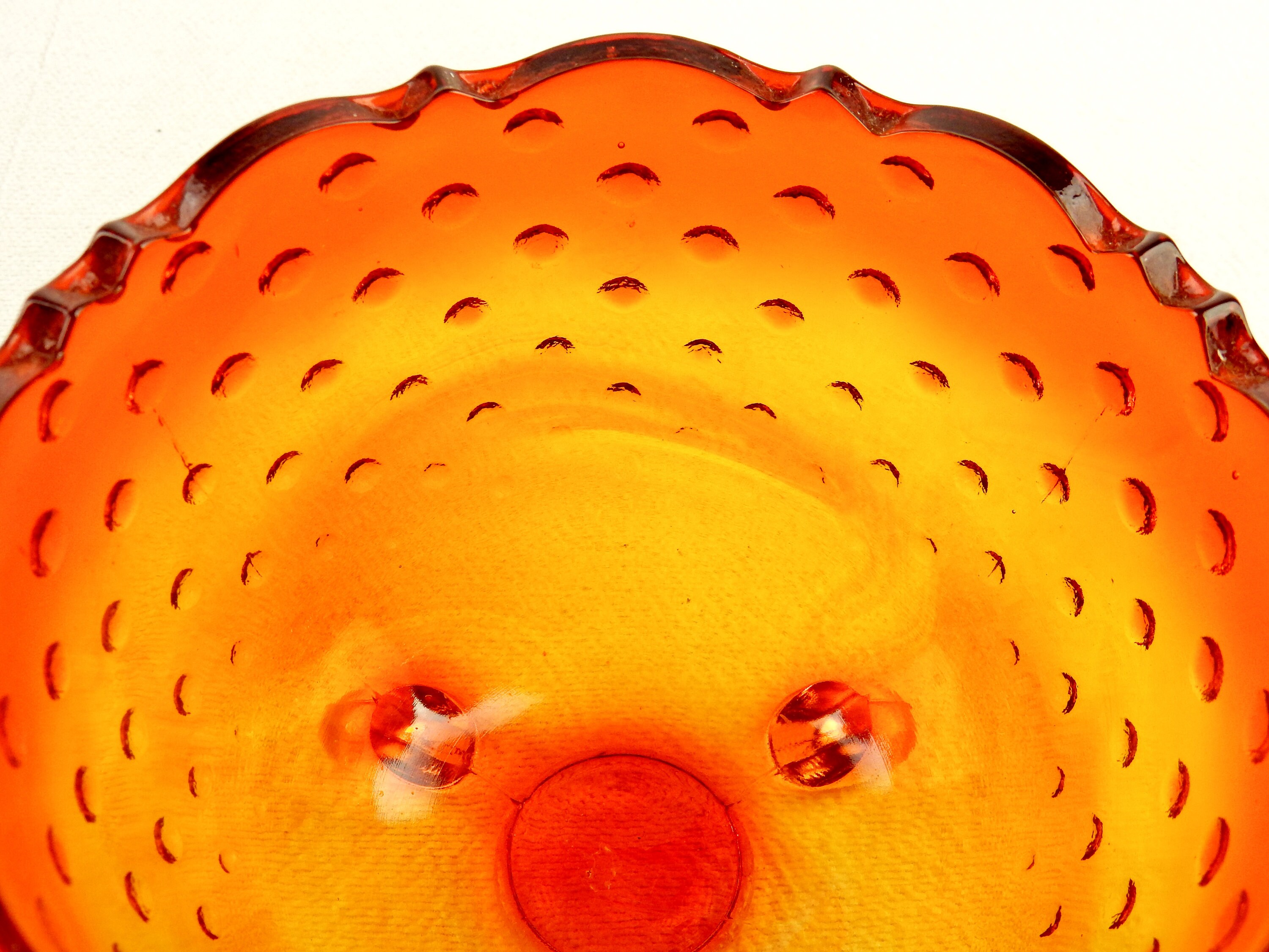 Three Footed Amberina Glass Bowl Vase Hobnail Surface Etsy