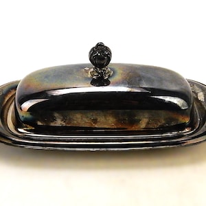 Vintage Silver Plate Butter Dish w/Lid, Floral Pattern, Flower Finial