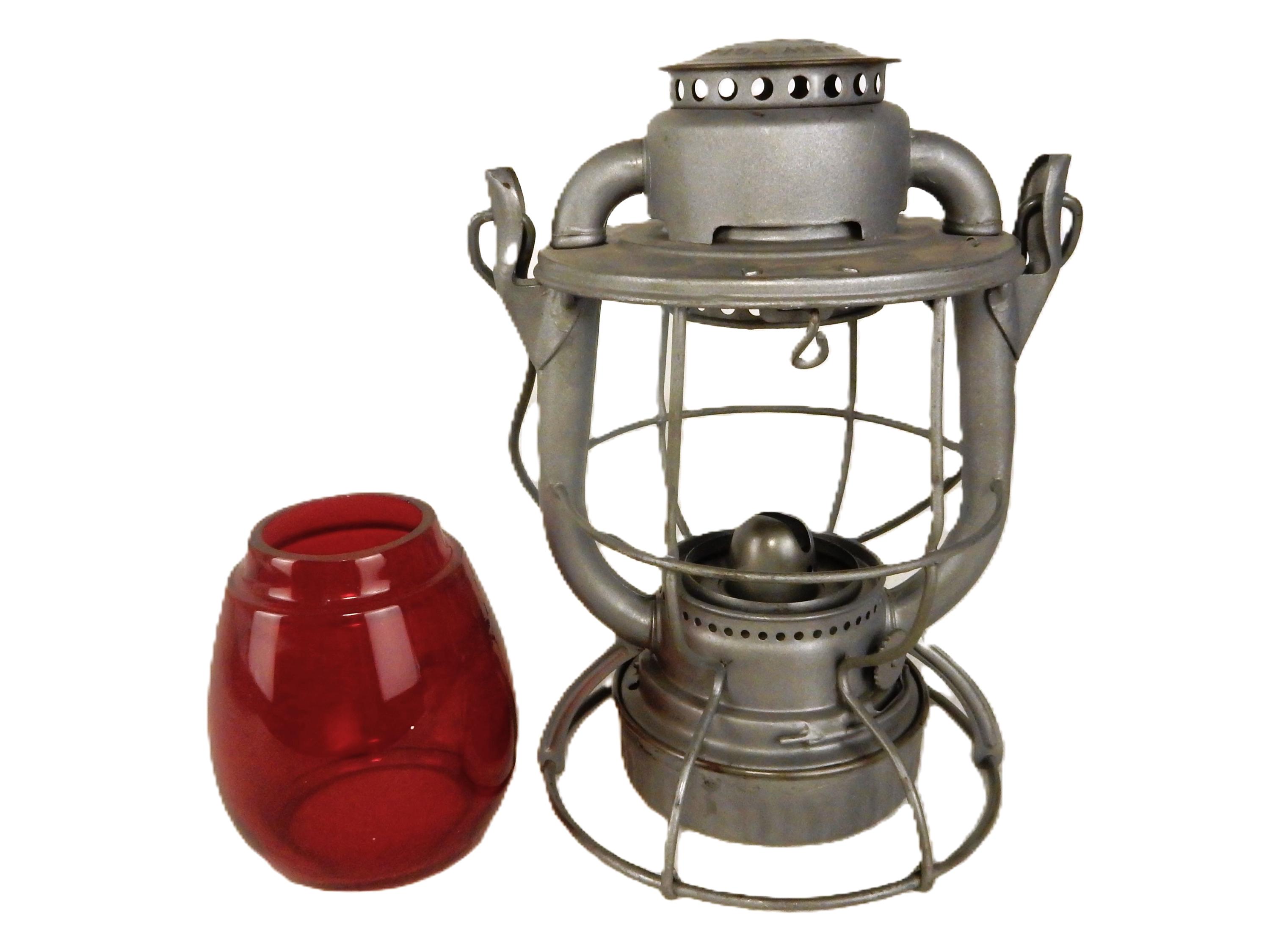 Dietz Vesta 1920s New York Railroad Oil Lantern, Red Globe