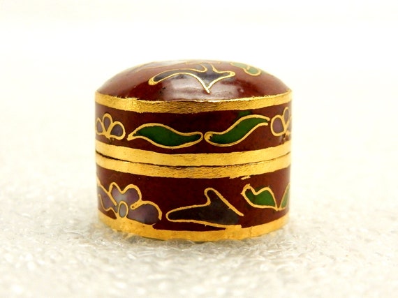 Round Miniature Snuff/Pill Box, Cloisonne Floral … - image 5