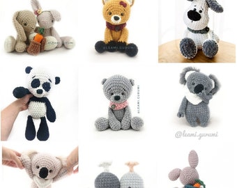 7 x PDF crochet pattern rabbit, teddy, fox, dog, koala, panda, whale Willy by leami