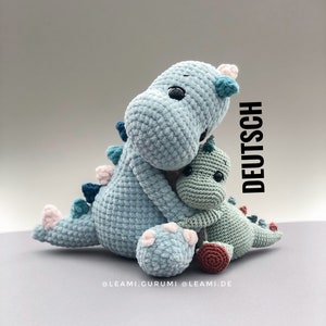 PDF + 4 partial videos German crochet instructions Dino Bennet Dragon, by leami