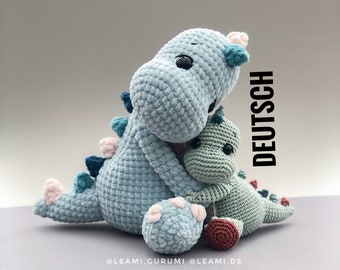 PDF + 4 partial videos German crochet instructions Dino Bennet Dragon, by leami