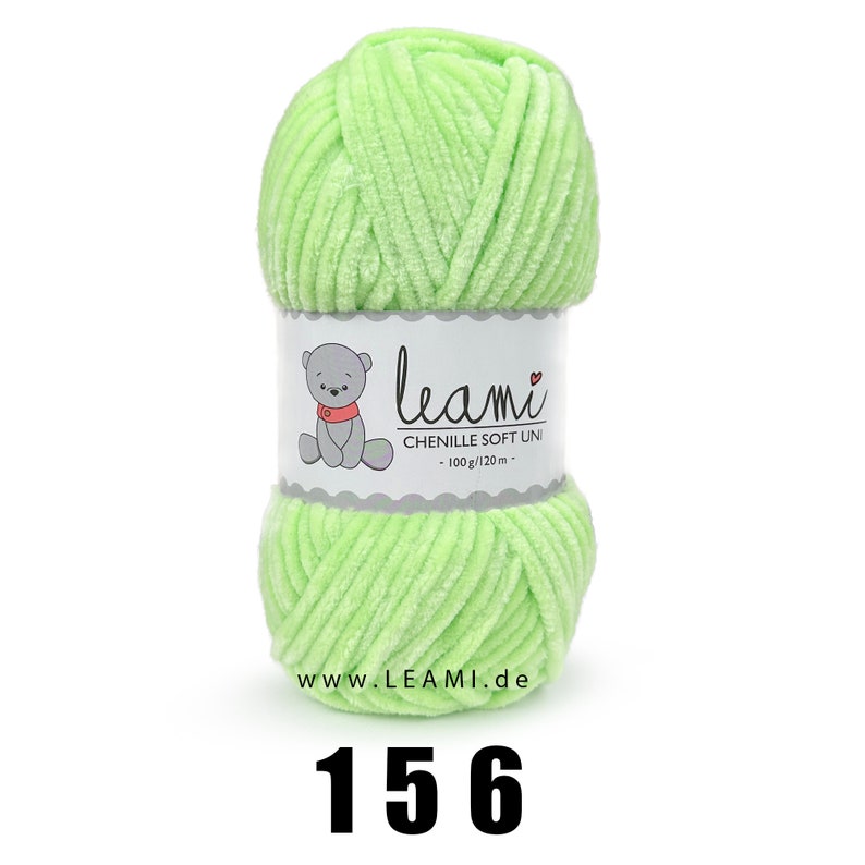 32,00 EUR/kg LEAMI Chenille Soft UNI, 100g/120m certified 156 lime