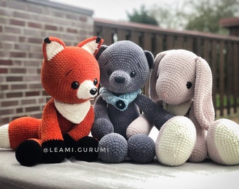3 x PDF crochet instructions from Foxi the big fox, Micha the bear and Lou the rabbit from leami