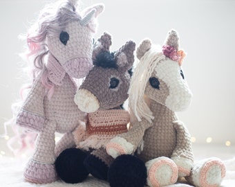 3 x PDF ENGLISH Crochet patterns, Unicorn, Horse/Pony, Donkey by leami